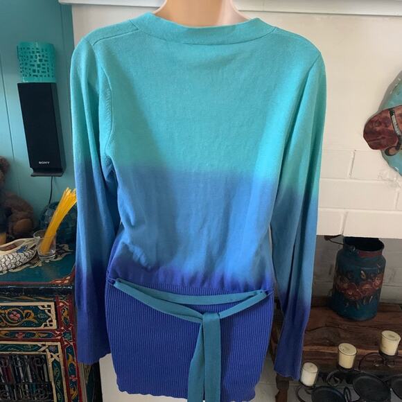 NWT OMBRÉ DIP DYE LONG BELTED COTTON CARDIGAN SWEATER S - Picture 4 of 6